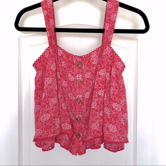 Free People Pink Floral Flowy Cropped Tank Top - Picture 3 of 4